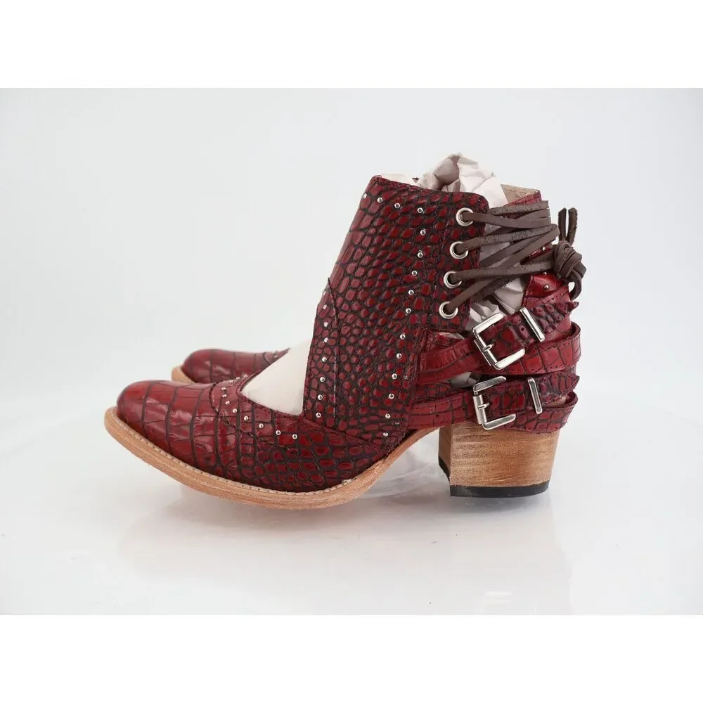 Freebird by Steven Desert Boots Womens Size 9 Red Croc Leather Boho NWB